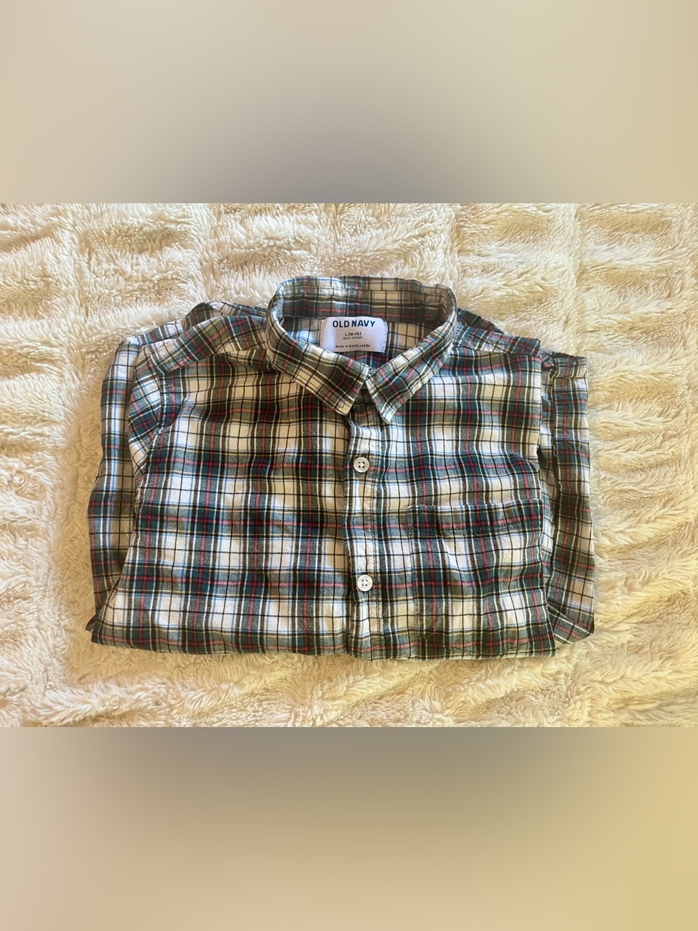 Old Navy White Tartan Plaid Poplin Button-Down Shirt Boys Large (10-12)